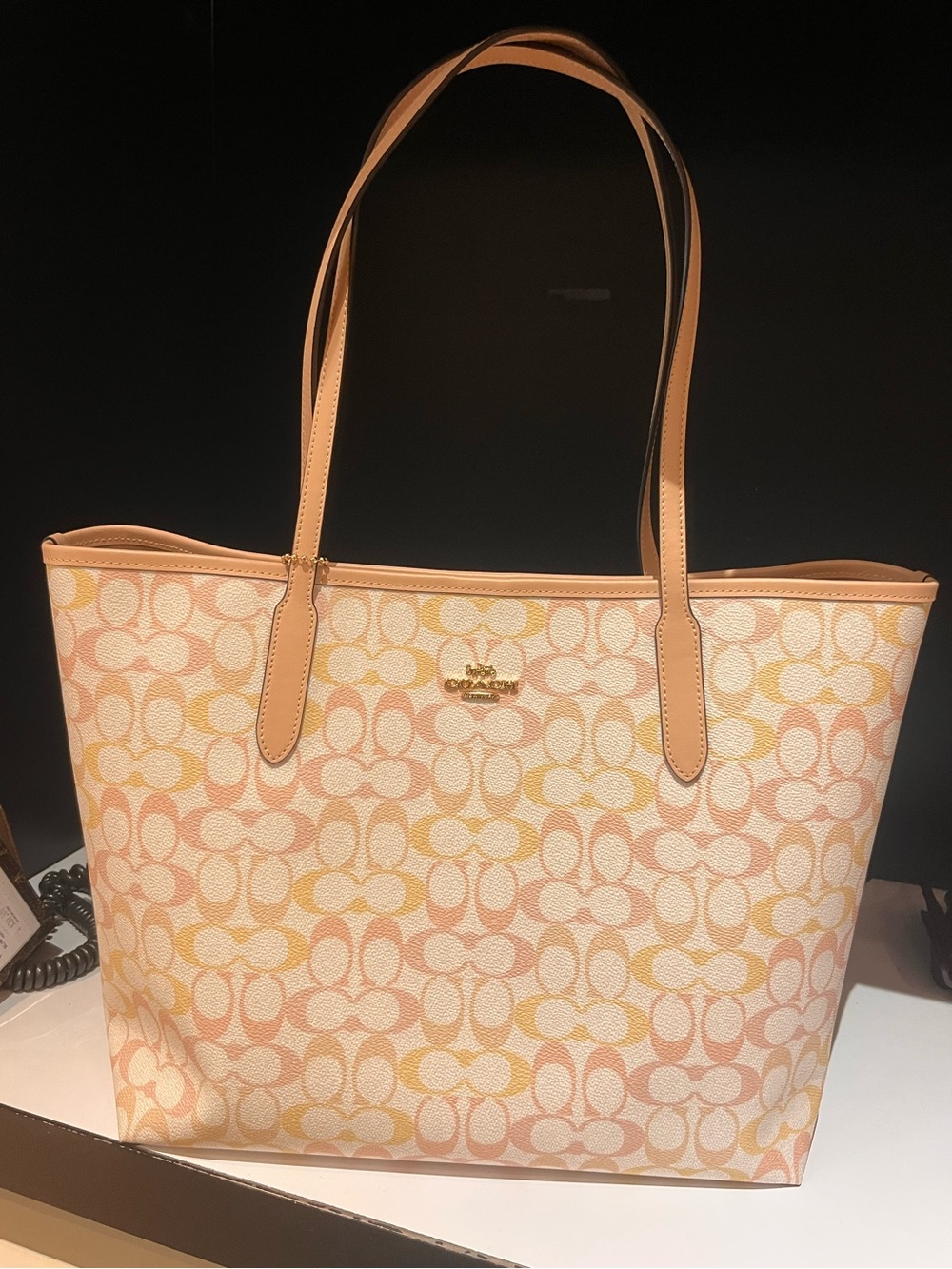 New Coach City Tote Bag In Pretty Signature CDZ04 signature canvas/Chalk/Pink